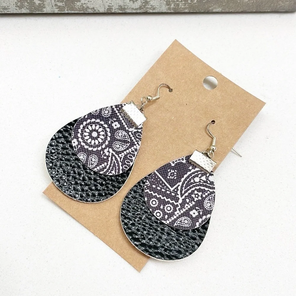 Paisley bandana print teardrop hand made earrings